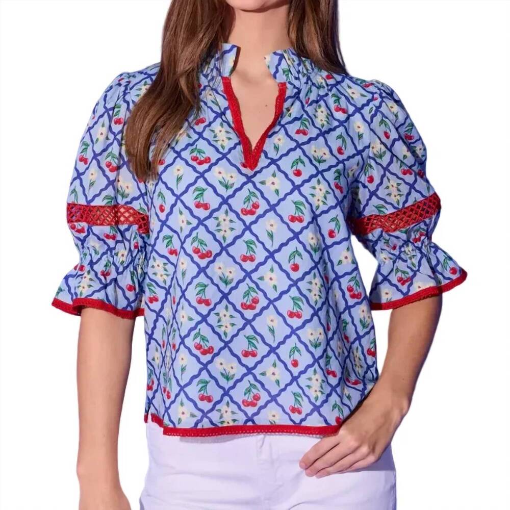 NEW ALDEN ADAIR lottie top in light blue cherry